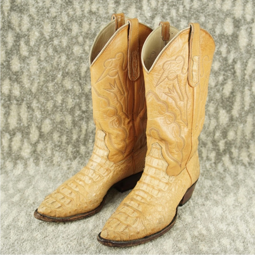 Vintage Handmade Genuine Crocodilian Leather Western Boots Tan Size 9.5 D - Picture 5 of 16